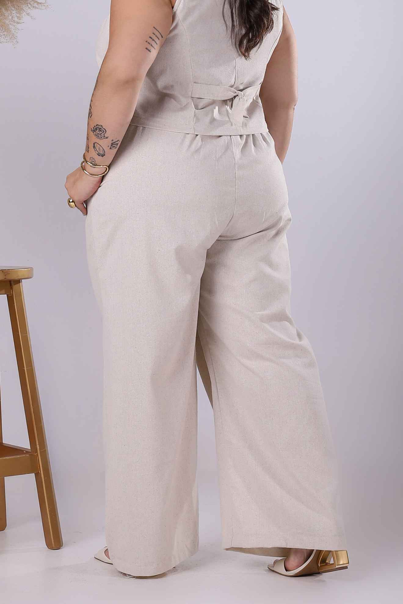 Calça Pantalona de Linho com Pregas