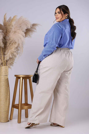 Calça Pantalona de Linho com Pregas