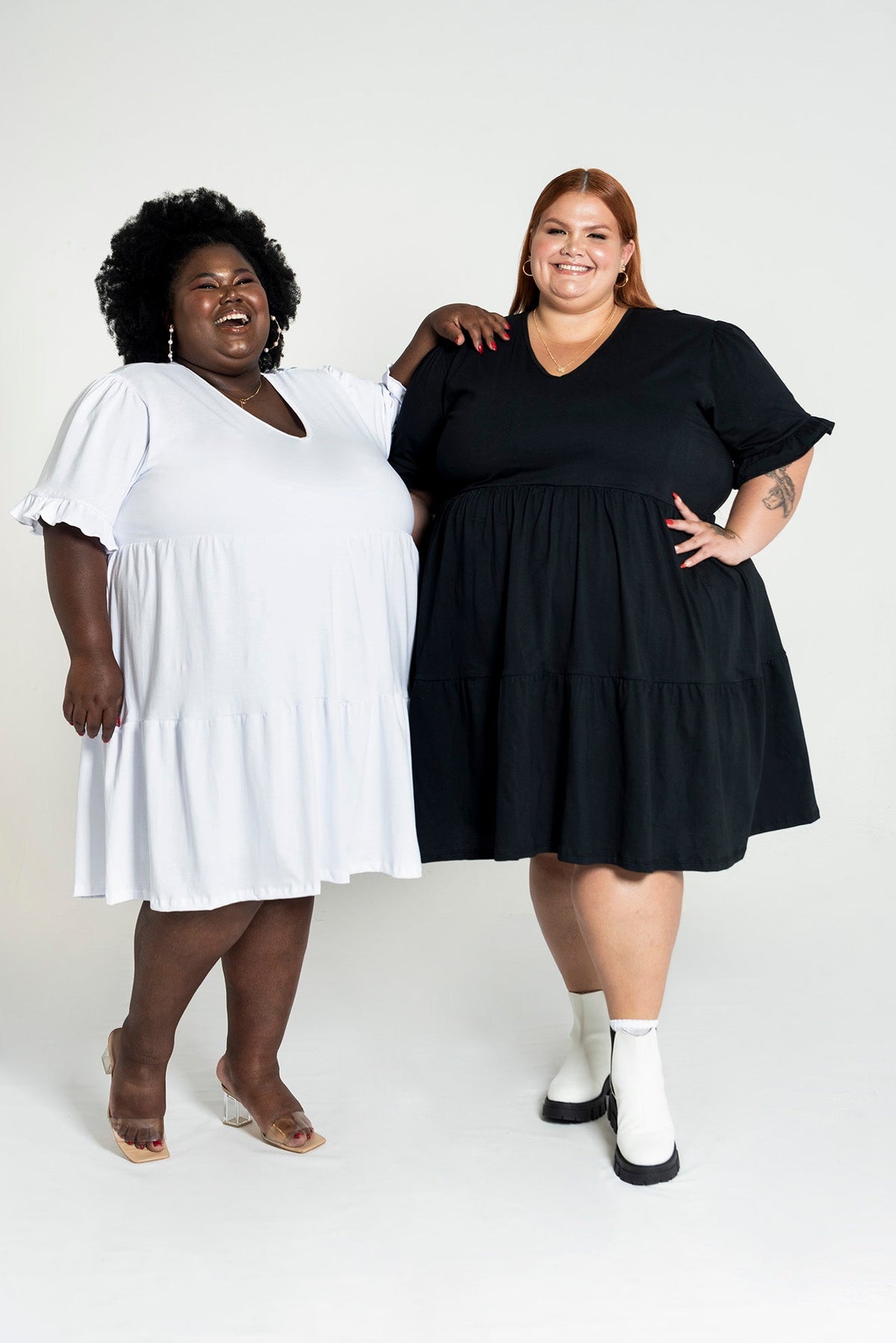 Vestido Dois Babados Manga Curta de Algodão